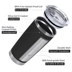 20oz Stainless Steel Travel COFFE TIME Tumbler, Double Wall Vacuum Insulated, 8.